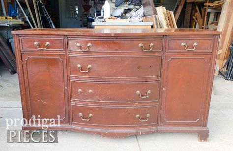 Refinished Buffet Cabinet, Redone Buffet, Antique Sideboard Buffet Makeover, Buffet Makeover Before After, Old Buffet Makeover Ideas, Mahogany Buffet Makeover, Refinishing Antique Buffet, Duncan Phyfe Buffet Makeover, Jacobean Buffet Makeover