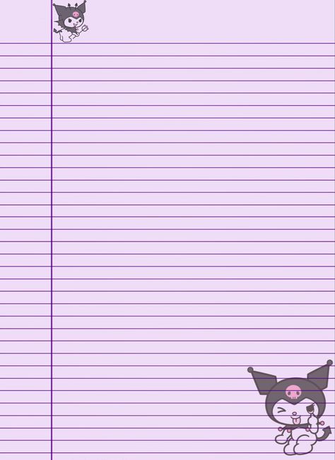 Notebook Template Printables, Kuromi Letter Paper, Kuromi Planner Template, Kuromi Writing Paper, Kuromi Notebook Label, Kawii Note Templates, Notebook Labels, Free Planner Templates, Hello Kitty Printables