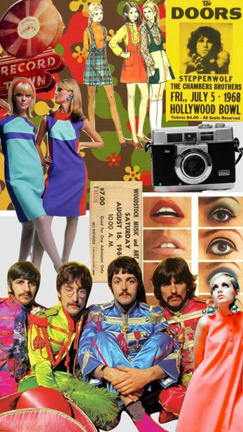 Mod Party 1960s, 1960s Mod Aesthetic, 1960s Party Theme, 60s Moodboard, 60s Mod Aesthetic, 60s Collage, 60s Theme Party, Hippie Family, Hippie Mood Board