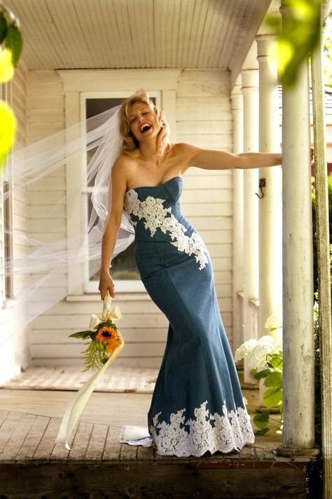 Denim Wedding Dress, Denim Wedding Dresses, Rustic Wedding Dresses Country, Jeans Wedding, Denim Wedding, Silver Cocktail Dress, Rustic Wedding Dresses, Trendy Wedding Dresses, Country Wedding Dresses