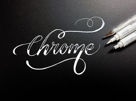 Calligraphy/Lettering Chrome by jackson alves. THIS IS NOT A BLACKBOARD, only white ink on black paper. Chalk Typography, Louise Fili, Calligraphy Artwork, Hand Lettering Inspiration, Calligraphy Words, Calligraphy Hand Lettering, Beautiful Handwriting, Hand Drawn Lettering, Beautiful Typography