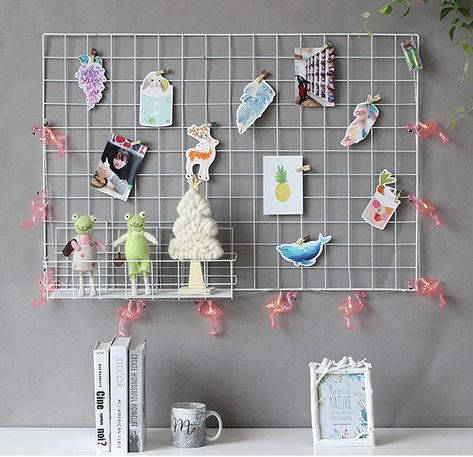 Amazon.com - GBYAN 2 Pack Grid Wall Panels Metal Wire Photo Rack Multifunctional Display Organizer for Hanging Picture, DIY, Decoration (White) - Desk Wall Organization, Grid Organizer, Postcard Display, Wall Grid, Photo Wall Display, Grid Wall, Grid Panel, Keychain Display, Dorm Diy