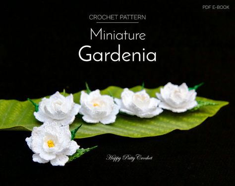 Mini Gardenia Crochet Flower Pattern - Crochet Gardenia Pattern - Crochet Patten for a Small Flower Applique Crochet Gardenia, Flower Applique Patterns, Crochet Small Flower, Bouquet Crochet, Crochet Flower Pattern, Gardenia Flower, Crochet Roses, Puff Flower, Crochet Rose Pattern