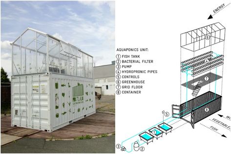 Urban Farm Units (UFU) are old shipping containers, transformed by artist and designer Damien Chivialle into a micro-farm where local residents can harvest organic produce. Container Gardening Full Sun, Container Farm, Container Gardening Shade, Simple Greenhouse, Hydroponic Grow Systems, Patio Container Gardening, Container Herb Garden, Aquaponics Diy, Aquaponic Gardening