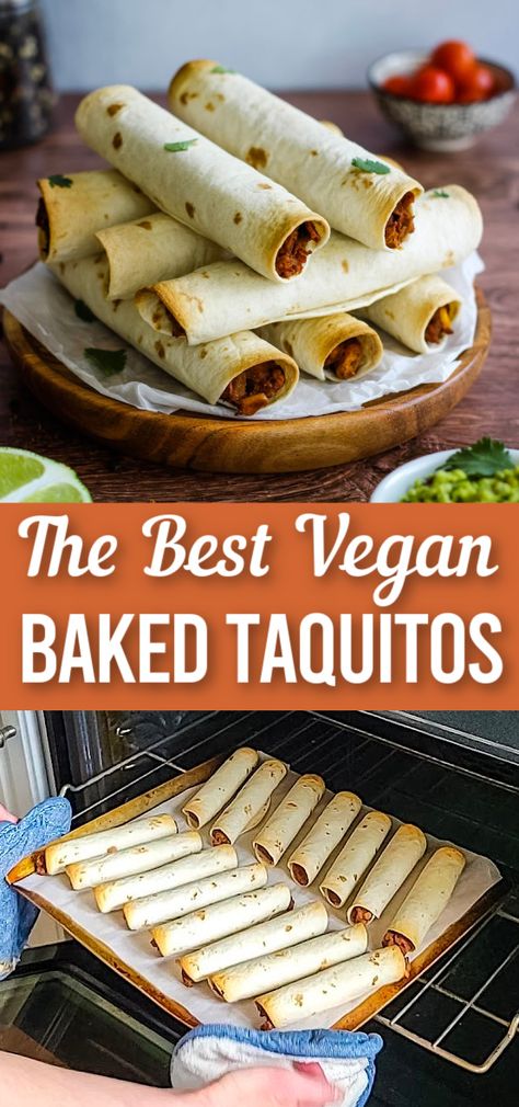 Taquito Filling, Vegan Taquitos, Bean Taquitos, Vegan Party Snacks, Baked Taquitos, Avocado Dip Recipe, Vegan Runner, Pinto Bean, Vegan Baked