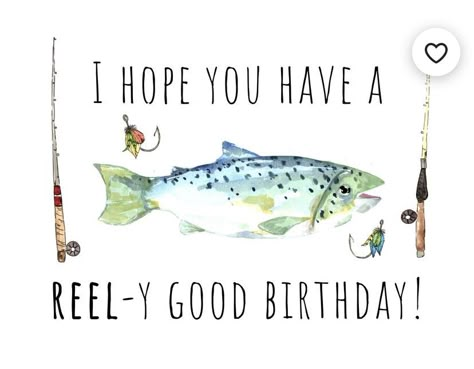 Happy Birthday Fisherman, Watercolor Fishing, Fishing Birthday Cards, Funny Watercolor, Grandfather Birthday, Birthday Greetings Friend, Cool Birthday Cards, Birthday Card Drawing, Fishing Cards