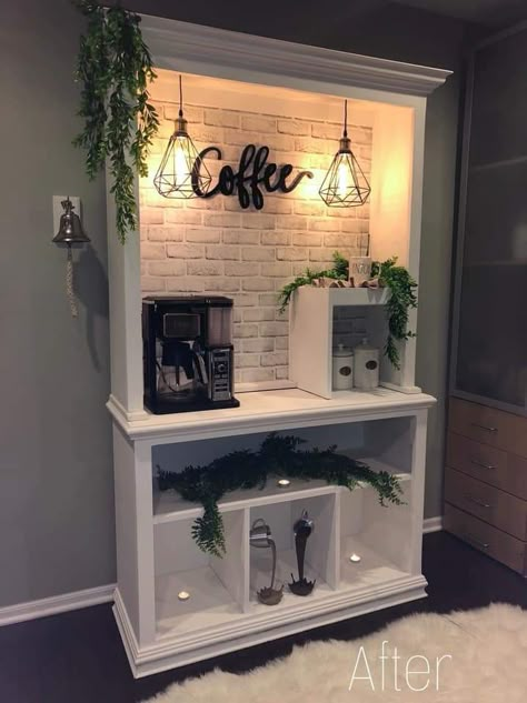 Coffee Bar Station, Farmhouse Coffee Bar, Diy Coffee Bar, Coffee Bar Design, Home Coffee Stations, Coffee Stations, Coffee Bars In Kitchen, Design Café, Bar Inspiration