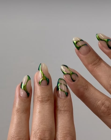 Spring Dark Nails, Green Boho Nails, Metallic Green Nails, Funky Nail Ideas, Nails School, Ring Nails, Nail Summer, Boho Nails, Colorful Nail Art