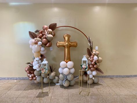 Confirmation Balloon Garland, First Communion Balloon Decorations, Hoop Balloon Garland, Cross Balloons, Communion Balloons, First Communion Centerpieces, Balloon Cross, Communion Decor, Balloon Ring