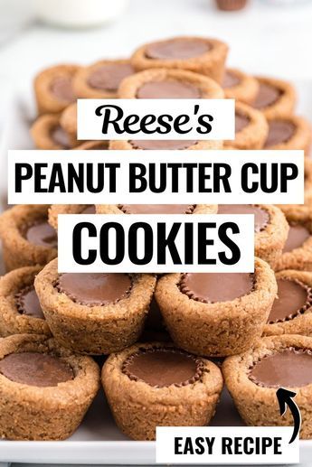 Peanut butter cup cookies are homemade peanut butter cookies, baked in a mini muffin tin and stuffed with a mini Reese’s peanut butter cup. Reeses Peanut Butter Cup Cookies Easy, Reeces Cookie Recipes, Cup Cookies Recipe, Pillsbury Chocolate Chip Cookies, Reese's Peanut Butter Cup Cookies, Cupcakes Peanut Butter, Reese Cups, Cup Cookie, Homemade Peanut Butter Cookies