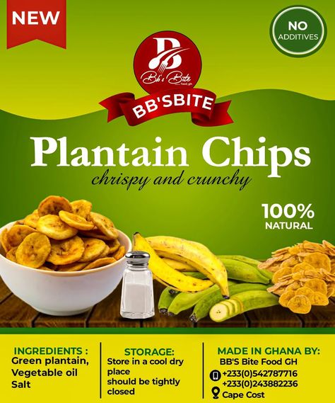 BB'S plantain chips Packaging Snack, Plantain Chips, Social Media Designs, Vegetable Oil, Chips, Snacks, Packaging, Social Media, Media