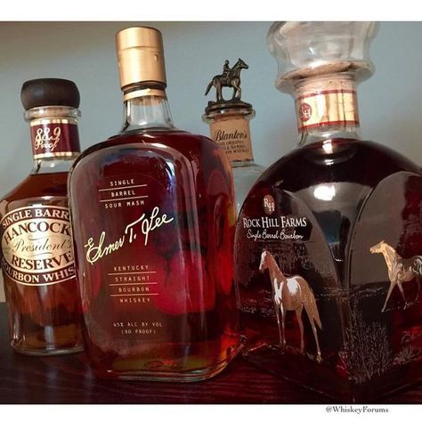 A bourbon Mount Rushmore of sorts?   Hancock Reserve; Elmer T. Lee; Blanton's and Rock Hill Farms Kentucky Straight Bourbon Whiskey, Rock Hill, Bourbon Whiskey, Rye, Whiskey Bottle, Bourbon, Mount Rushmore, Whiskey, Barrel