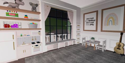 Bloxburg Playroom Ideas Aesthetic, Bloxburg Daycare Ideas Interior, Playroom Ideas Bloxburg, Bloxburg Kids Playroom Ideas, Playroom Bloxburg, Bloxburg Playroom, Bloxburg Playroom Ideas, Roblox Layout, Rooms Bloxburg