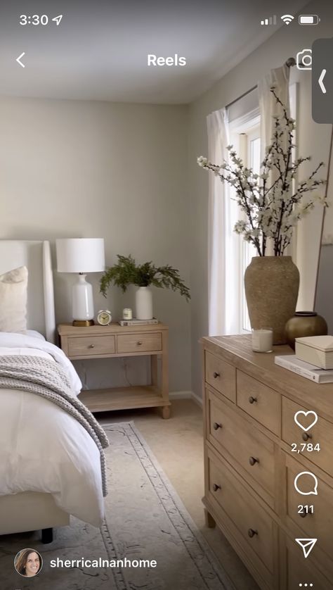 Dresser Cream, Beige Bedroom Dresser, Light Wood Bedroom Set, Bed Frame And Night Stand Ideas, Couples Dresser, Natural Bedroom Furniture, Taupe Bedroom Furniture, Light Brown Bedroom Furniture, Light Brown Wood Bedroom Ideas