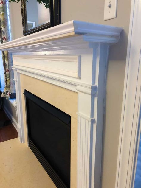 Update A Fireplace, Update Fireplace, Updated Fireplace, Diy Pool Ideas, Diy Fireplace Mantle, Fireplace Trim, White Mantel, Fireplace Mantel Surrounds, Stair Makeover