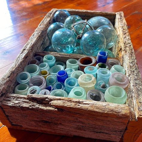 Beach Glass Storage, Seaglass Display, Sea Glass Display, Glass Floats, Sea Pottery, Local Market, Glass Display, Glass Projects, Glass Storage