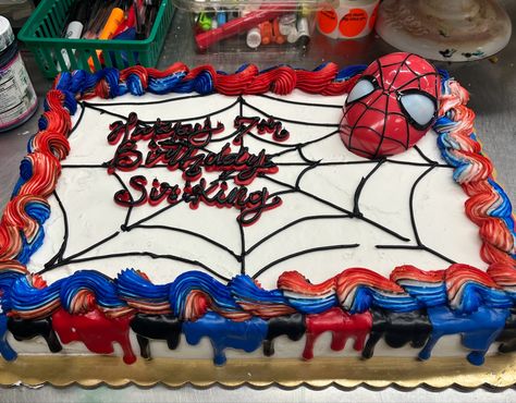 Superhero Sheet Cake Ideas, Spiderman Sheet Cake Ideas, Spider Man Sheet Cake, Spiderman Sheet Cake, Dino Bebe, Sheet Cake Ideas, Spider Man Theme, 3 Spiderman, Spidey Birthday