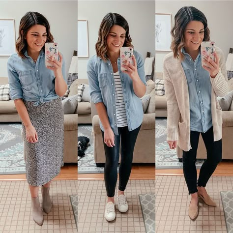 Therapist Outfit, Chambray Shirt Outfits, Denim Shirt Outfit, Jeans Claro, My Wardrobe, Lovely Clothes, Chambray Shirt, Mom Outfits, Business Casual Outfits