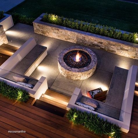 702 Likes, 9 Comments - Outdoor Designer Store (@outdoordesignerstore) on Instagram: “T O A S T Y -  A contemporary and environmentally friendly outdoor heating solution by…” Outdoor Fire Pit Seating, Sunken Fire Pits, Patio Deck Designs, Outdoor Patio Designs, Ethanol Fireplace, Small Deck Decorating Ideas, Fire Pit Area, Backyard Entertaining, Traditional Fireplace