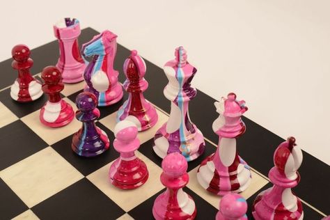 Kate Brinkworth, Hand Painted Chess Set, Luxury Chess Sets, Paint Games, Chess Boards, Chess Board Game, Valentines Roses, Chess Sets, Clay Art Projects