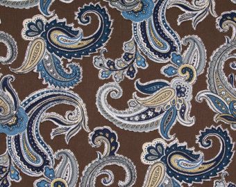 Navy Blue Paisley Cotton Upholstery Fabric - Blue Brown Paisley Pleated Curtains - Modern Paisley Pillow Covers - Chocolate Brown Fabric Paisley Curtains, Navy Blue Pillows, Paisley Art, Fabric Headboard, Grey Home Decor, Paisley Fabric, Robert Allen Fabric, Brown Pillows, Robert Allen