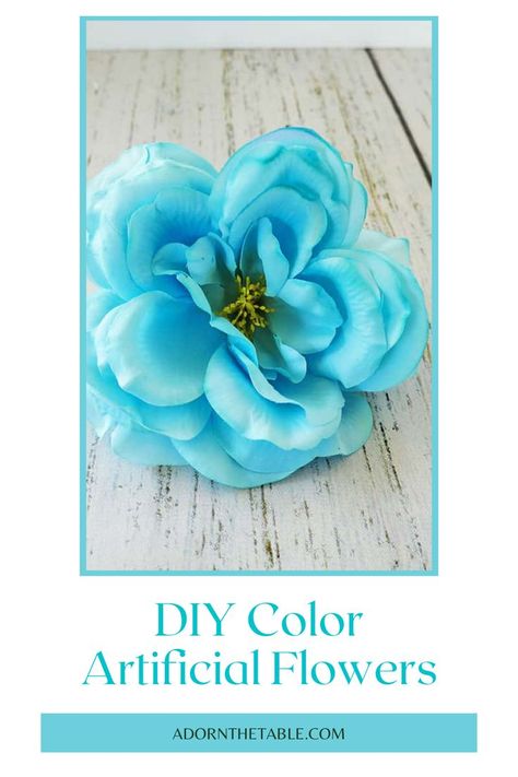 Blue dyed fake flower Diy Wedding Arrangements, Fake Flowers Diy, Unique Table Settings, Rit Dye, Yard Wedding, Wedding Arrangements, Flowers Diy, Fake Flowers, Easy Diy Projects