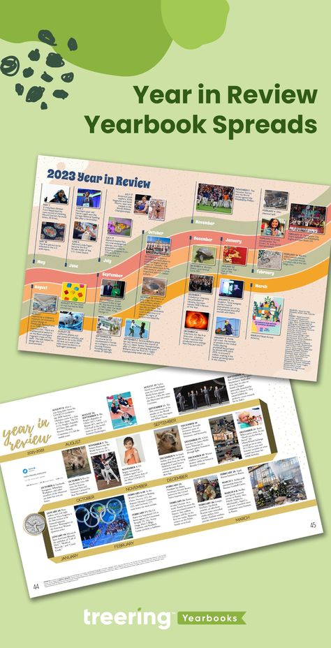 Year in Review Yearbook spreads.  Because the yearbook has the potential to be a campus influencer, here are things to consider documenting in yours so students can look back and reminisce. It’s easy to add trends and events that defined the year. Work Yearbook Ideas, Year Book Ideas, Student Council Yearbook Spread, Retro Yearbook Theme, Yearbook Infographics, Sports Yearbook, Hierarchy Examples, Scrapbook Yearbook, Yearbook Aesthetic