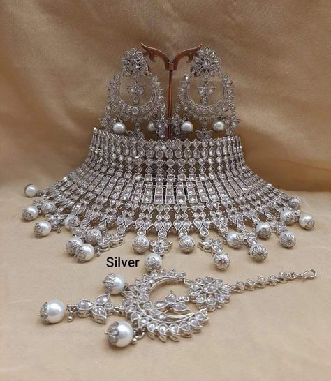 We have a huge collection of Indian Bridal Jewellery sets at the best prices for weddings, Mehndi, Eid, Nikkah, parties and Diwali! Here you can find the latest most stylish Indian wedding and bridal, bollywood, kundan, gold, American Diamond, Choker Necklaces and earrings in jewellery with great deals & discounts! Choker Sets, Indian Wedding Jewelry Sets, Rani Haar, Bridal Jewels, Indian Bridal Jewellery, Indian Bridal Jewelry Sets, Bridal Choker, Jewelry Set Design, Bridal Accessories Jewelry