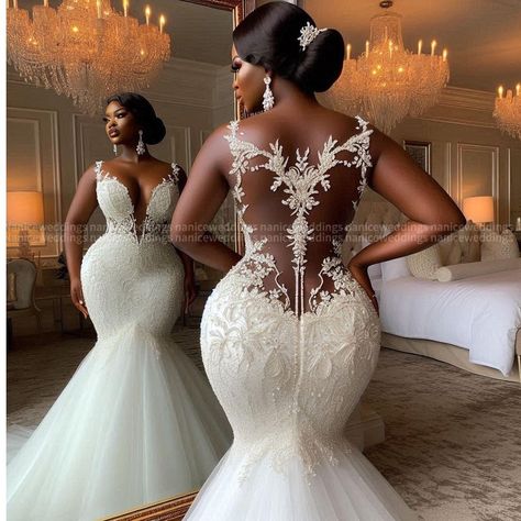 Nanice Weddings | Wedding dresses in Accra | 🥰Swipe, Save and Place your orders (+233243622172) ! Wishing you a fantastic May ahead 🩷🥳💜 💙Orders take 2-4 months to get tailored… | Instagram Black People Wedding Dresses, Back Of Wedding Dress, Female Elegance, Black People Weddings, Long White Wedding Dress, Anniversary Dress, Elegant Ball Gowns, Bridal Gowns Mermaid, African Models