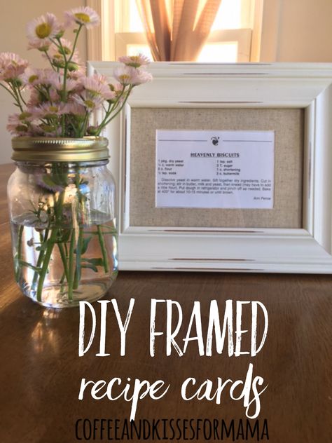 DIY Framed Recipe Cards Framed Recipes In Kitchen, Decorating With Photos, Framed Recipes, Food Displays, Diy Frame, Our House, Recipe Cards, Diy Food Recipes, Dining Rooms