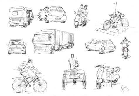 Micron pen sketch of different type of vehicles for reference. Vehicle Drawing Reference, Vehicals Drawing, Car Pen Sketch, Vehicles Sketch, Vehicle Sketch, Vehicle Drawing, Human Sketch, Perspective Sketch, Human Figure Sketches