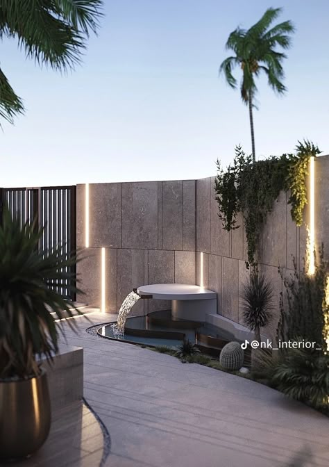 Entrance Design Exterior, Feature Wall Outdoor, Rooftop Landscape, Landscape Courtyard, Compound Wall, Entrance Gates Design, Courtyard Design, Boundary Walls, Entrance Door Design