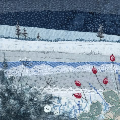 Colchas Quilting, Collage Landscape, Winter Embroidery, Landscape Art Quilts, Applique Art, Landscape Quilt, Textile Art Embroidery, Fabric Postcards, Fabric Cards