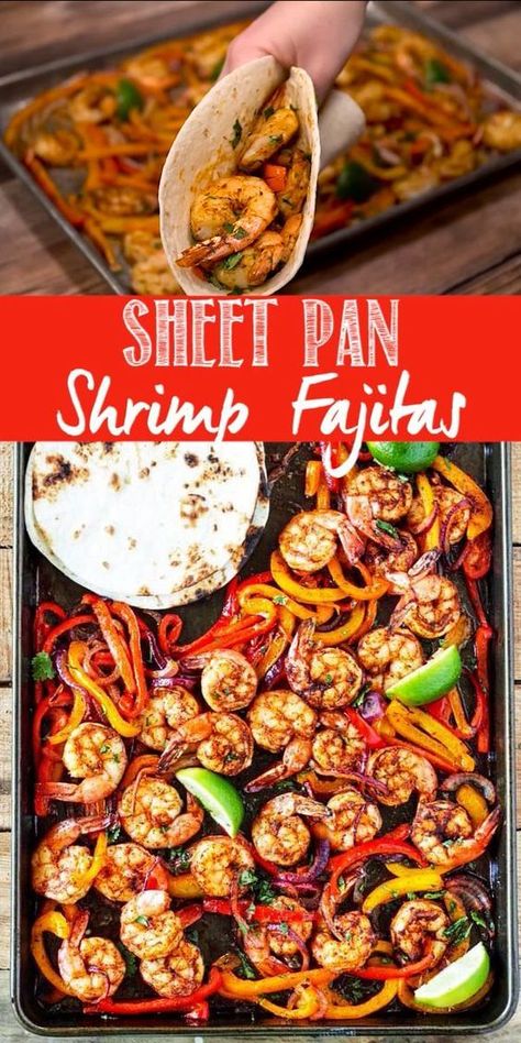 Sheet Pan Shrimp Fajitas Shrimp Fajita Recipe, Sheet Pan Shrimp, Pan Shrimp, Shrimp Fajitas, Sheet Pan Dinners Recipes, Juicy Shrimp, Fajita Recipe, Easy Weeknight Dinner, Health Dinner Recipes