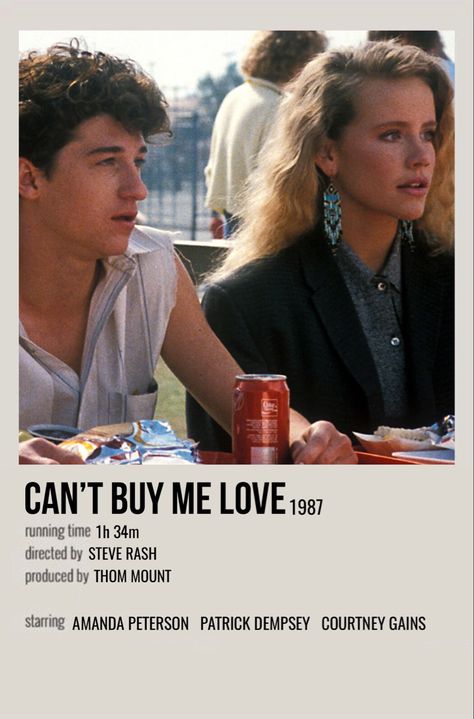 minimal polaroid movie poster for can’t buy me love Polaroid Movie Poster, Romcom Movies, Can't Buy Me Love, Most Paused Movie Scenes, Iconic Movie Posters, Movie Card, Girly Movies, Film Posters Minimalist, 80s Movies