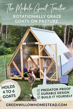 How To Set Up A Goat Pen, Goat Fencing Ideas, Mobile Goat Shelter, Simple Goat Shelter, Goat And Chicken Pen Ideas, Goat Structures, Goat Shelter Diy, Farm Shelter, Goat Barn Plans