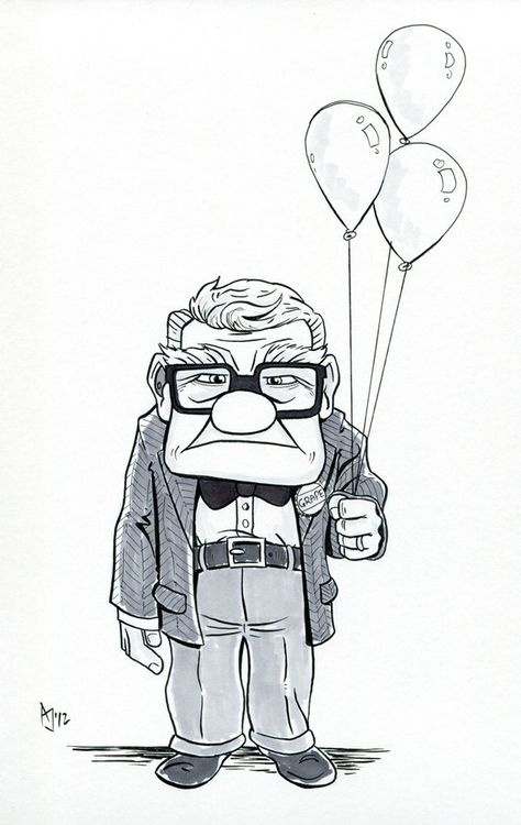 Carl from Pixar's UP by AtlantaJones on DeviantArt Carl From Up Drawing, Anime Character Design References, Caricature Sketch, Small Canvas Paintings, Doodle Art Drawing, Comic Characters, Character Design Sketches, Cartoon Sketches, Figure Sketching