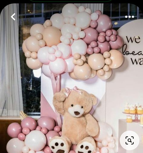 Pink Teddy Bear Balloon Garland, Pink Bear Themed Baby Shower, Pink Teddy Bear Birthday Theme, Bear Themed Baby Shower Ideas Girl, Baby Girl Teddy Bear Shower Ideas, Pink Bear Baby Shower Theme, Pink Teddy Bear Baby Shower Ideas, Bear Baby Shower Theme Girl, Teddy Bear Baby Shower Theme Girl