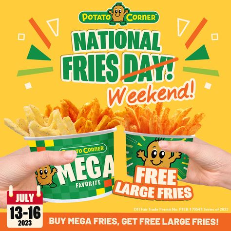 Celebrate National Fries Day 2023 with Potato Corner’s Mouthwatering Promotion! Potato Corner, Large Fries, French Fry, French Fries, Social Media Design, The Weekend, Potato, Promotion, Celebrities