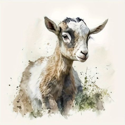 Goat Watercolor, Athena Mckinzie, Cute Animals Painting, Baby Animal Painting, Watercolor Nursery Animals, Goat Paintings, Farm Animal Paintings, Watercolour Animals, Farm Sweet Farm