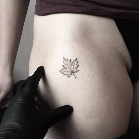 Hand Poke Maple Leaf Tattoo by Pokeoooooooh Autumnal Tattoo, Maple Tattoo, Maple Leaf Tattoos, Fall Tattoos, Canada Tattoo, Handmade Tattoo, Autumn Tattoo, Leaf Tattoo, Hand Poked Tattoo