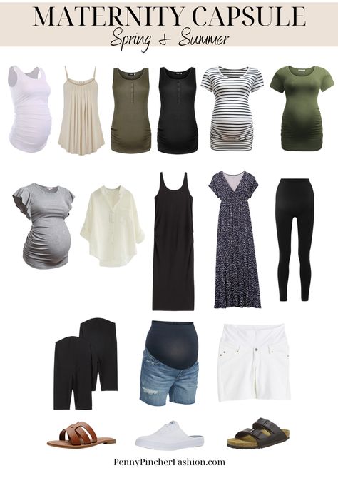 Capsule Maternity Wardrobe, Business Casual Maternity Outfits Summer, Maternity Work Outfit Business Casual Summer, Plus Size Maternity Capsule Wardrobe, Maternity Travel Outfit Summer, Maternity Basics, Maternity Wardrobe, Spring Maternity Outfits Casual, Maternity Clothes Staples