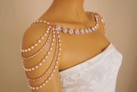 قلادات متدلية, Shoulder Jewelry, Shoulder Necklace, Necklace Swarovski, Necklace Rose Gold, Rhinestone Chain, Back Jewelry, Necklace Rose, Girly Jewelry