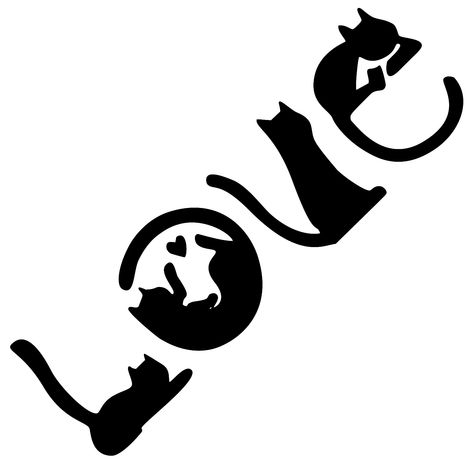 Cat Graphic Art, Window Wall Art, Paw Drawing, Spell Love, Negative Space Design, Cat Laser, Cat Clipart, Silhouette Stencil, Pet Car