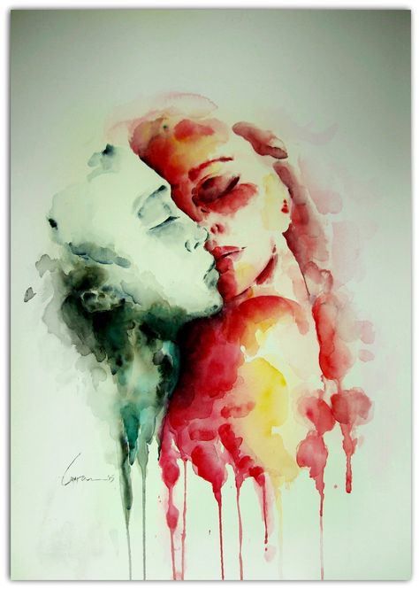 Drawing Of Lovers Kiss, Love Watercolor Paintings, Vulnerable Art, Watercolor Pencil Art, Lesbian Art, Romance Art, Sky Art, Watercolor Sketch, Watercolor Inspiration