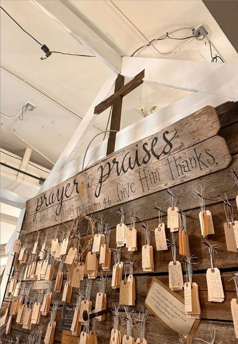 Prayers And Praises Wall, Pray Corner Ideas Christian, Small Worship Space, Prayer Wall Ideas Church, Prayer Wall Ideas, Tea Ministry, Church Youth Group Activities, Youth Group Rooms, Church Welcome Center