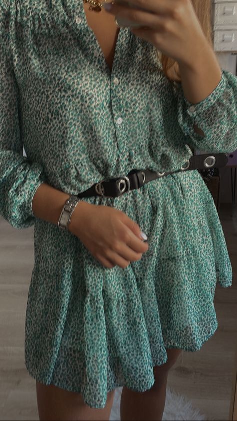 #flowers #dress #belt #black #green Dress With Belt Outfit, Flower Dress Outfit, Flower Dresses Outfit, Belt Outfit, Flowers Dress, Dress Belt, Dress With Belt, Flower Dress, Belt Black