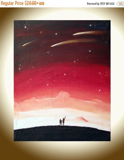 landscape painting print whimsical art Star by wrightsonarts Siloette Ideas Painting, Painting Gallery Wall, Whimsical Landscape, Giant Wall Art, Painting Whimsical, Mini Toile, Huge Wall Art, Canvas Gallery Wall, Art Whimsical