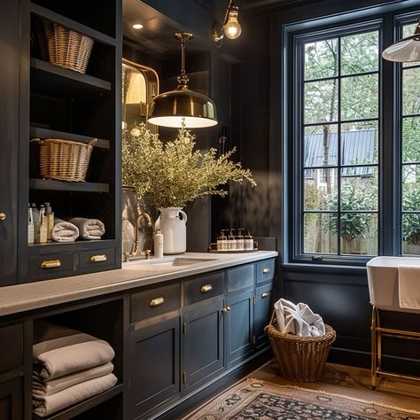 Moody Laundry Room, Laundry Room Interior Design, Laundry Room Interior, Elegant Laundry Room, Pantry Laundry Room, Laundry Room Layouts, Laundry Room Renovation, Mudroom Laundry, Laundry Mudroom