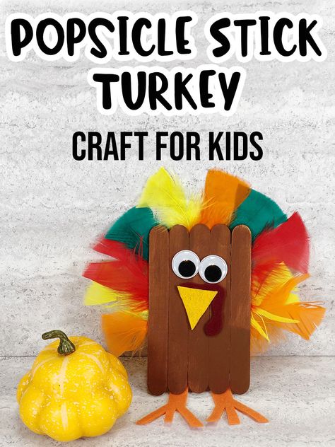 Popsicle Stick Turkey Crafts For Kids, Thanksgiving Crafts With Popsicle Sticks For Kids, Popsicle Stick Turkey Craft, Popsicle Stick Turkey, Craft Stick Projects, Popsicle Stick Craft, Popsicle Stick Crafts For Kids, Primary Activity, Fun Thanksgiving Crafts